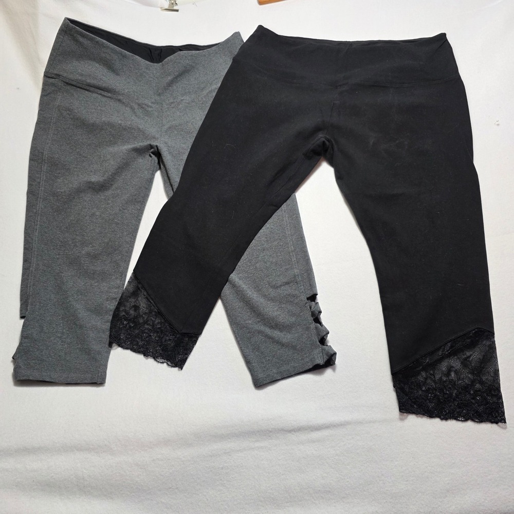 Ruby Ribbon Leggings 3XL Bundle Black Lace Trim Grey Cut Out Crop Pants 2pc Set